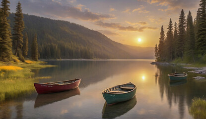 Fototapeta premium lac sous un merveilleux coucher de soleil 