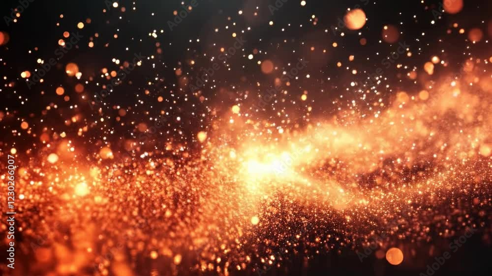 Aufkleber abstract background with orange and red glowing particles and bokeh lights. dark background with bri