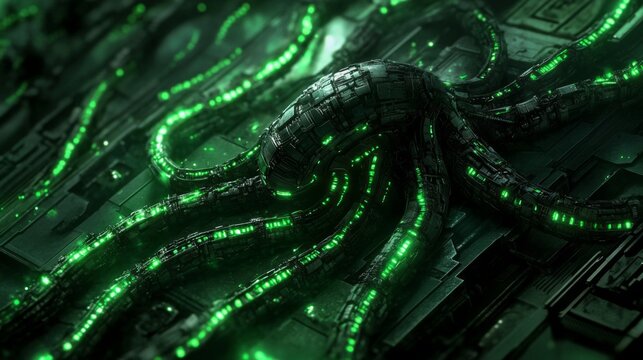 Glowing Green Octopus on a Circuit Board