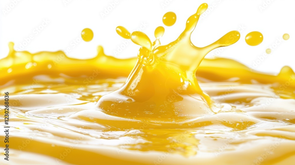 Aufkleber bright yellow liquid splash creating dynamic shapes and ripples on white background for vibrant visu