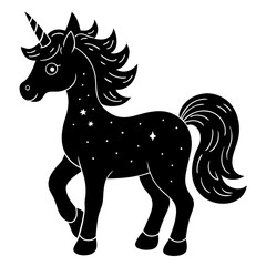 Cute Black Vector Unicorn Line Art Black Vector Silhouette Cartoon  Illustration
