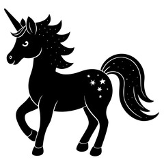 Cute Black Vector Unicorn Line Art Black Vector Silhouette Cartoon  Illustration