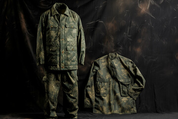 Camouflage Uniform and Jacket:  Speckled Pattern, Dark Background