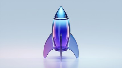 A vibrant, glass rocket symbolizes innovation, progress, and technological advancement.