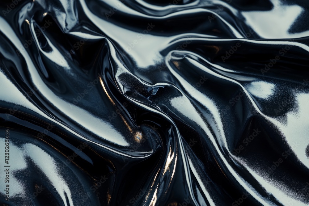 Poster smooth black latex material reflecting light, creating abstract shapes and textures, perfect for bac