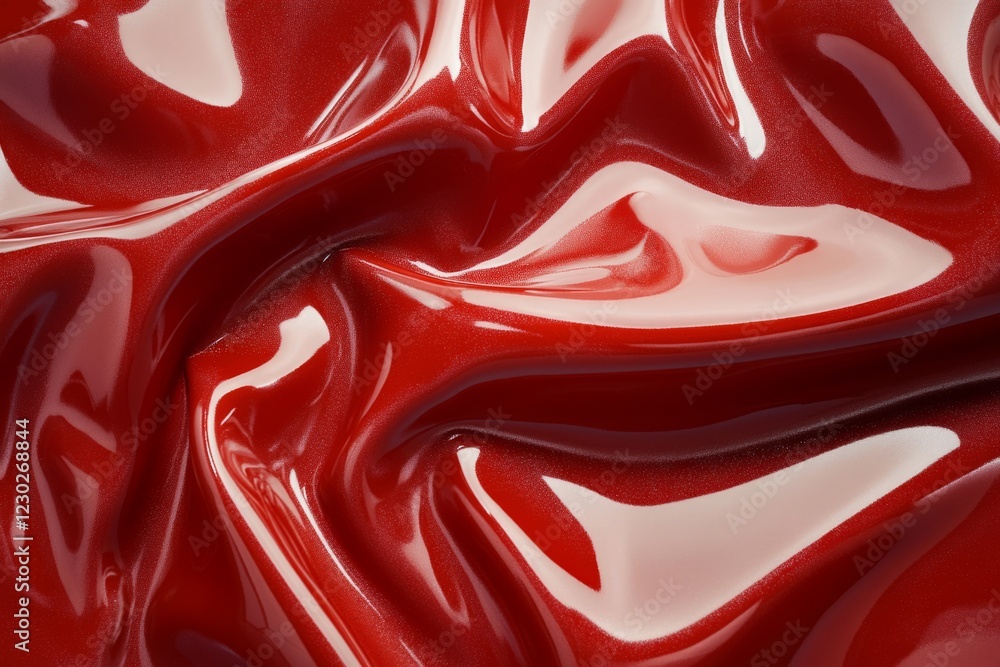 Aufkleber wavy red latex surface reflecting light, creating abstract shapes and highlights