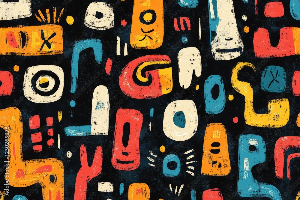 Poster vibrant seamless pattern featuring abstract shapes and textured details, creating a modern and artis