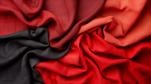 Draped Fabric Swatches: Red, Orange, and Gray Textile