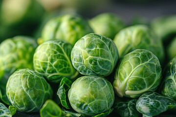 Fresh Green Brussels Sprouts Close Up Shot