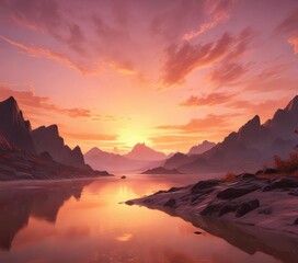 Soft pinks and blushing peaches dance across the horizon as a fiery orange glow ascends higher , serene, soft, peaceful