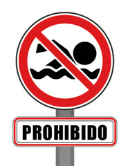 Señal de prohibido nadar círculo rojo