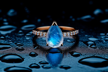 Rose Gold Ring with Pear-Shaped Moonstone and Diamond Accents
