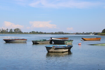 Naklejka premium boats on the river