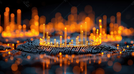 vibrant forex chart background featuring glowing data points and world map. dynamic visualization evokes sense of financial activity and global