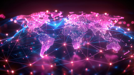 vibrant forex chart background featuring world map with glowing connections and data points, showcasing global financial networks
