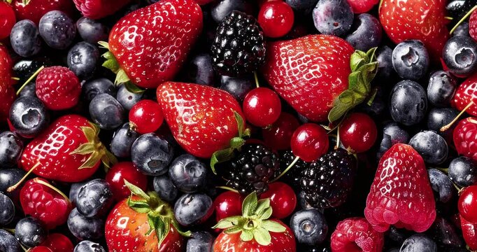 vibrant mix strawberries blueberries blackberries arranged appealing pattern ultra-realistic photograph nature's diversity