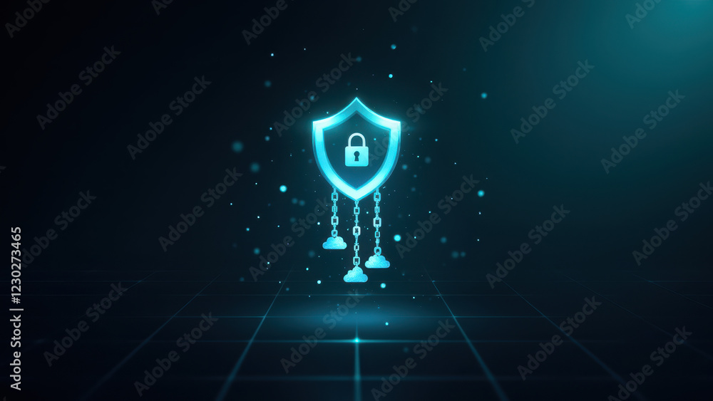 Poster internet security icon with shield and lock.