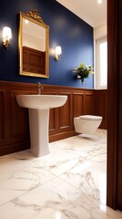 Elegant bathroom interior featuring a modern sink, toilet, and stylish decor in a luxurious setting