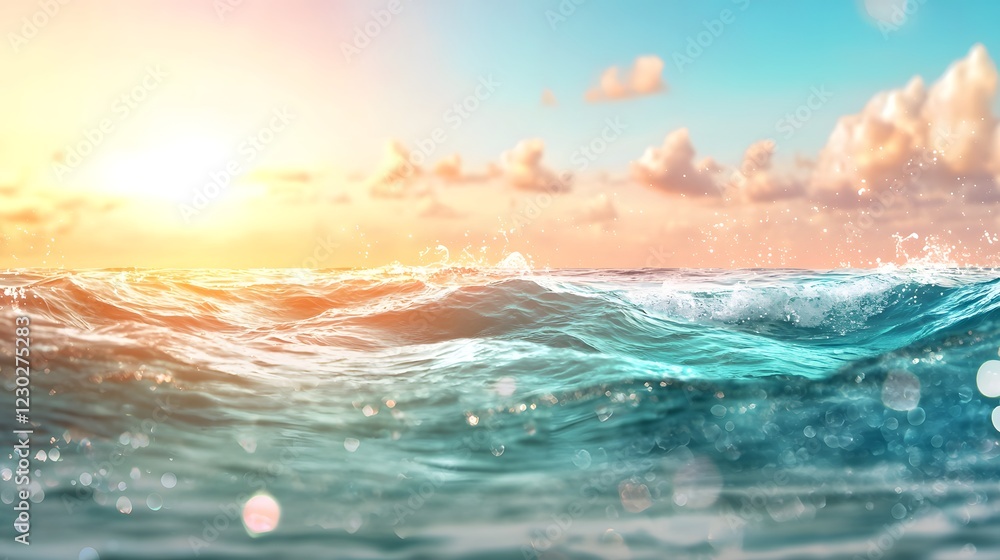 Aufkleber breathtaking view of the ocean with crashing waves and a magnificent sunset in the background creati
