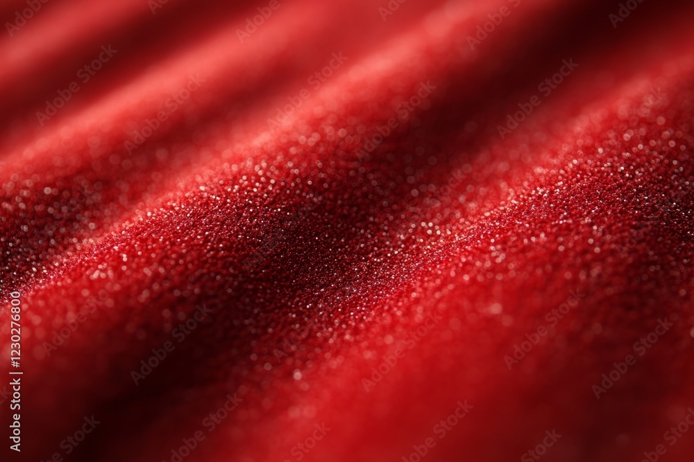 Poster red velvet fabric flowing gently and sparkling in soft light, creating an elegant and luxurious text