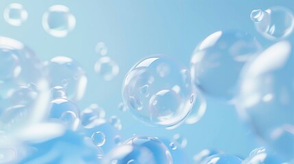 Soft, light blue bubbles floating against a white and blue minimalist background. Perfect for modern designs, branding, and digital artwork.
