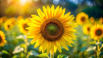 Sunflowers in a Field at Sunset