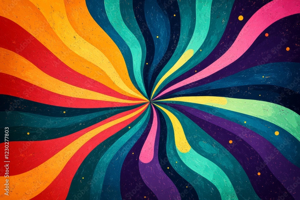 Poster retro swirl background with vibrant colors creating a psychedelic and groovy atmosphere