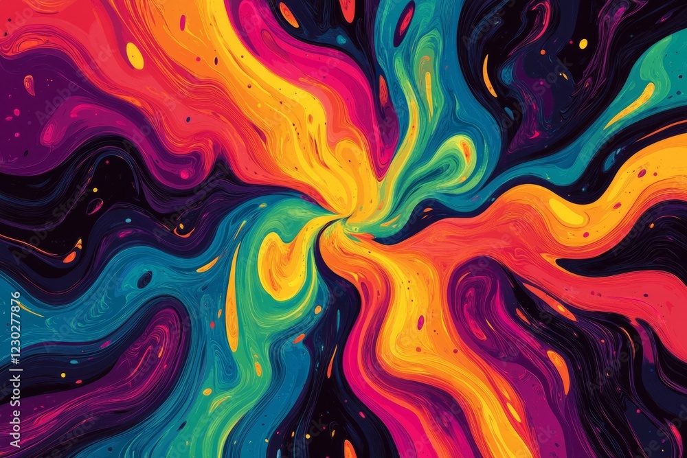 Poster vibrant colors swirling together, creating an abstract background with a captivating visual effect, 