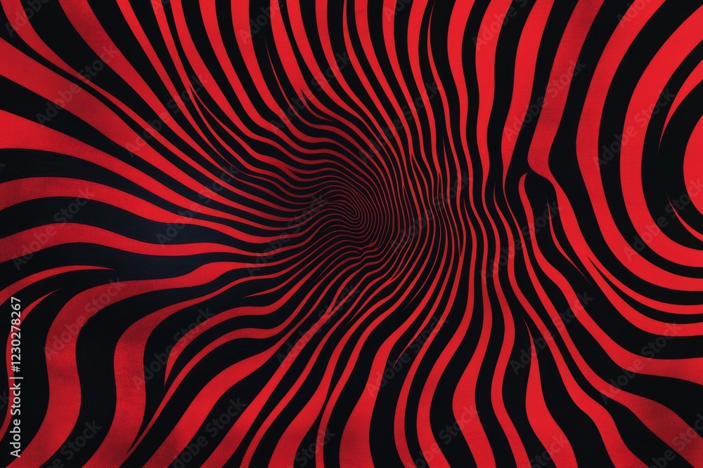 Poster wavy stripes of red and black creating a mesmerizing optical illusion of a tunnel