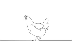 Continuous one line drawing of hen. One line drawing illustration of chicken. Farm animal, poultry concept single line. Editable outline