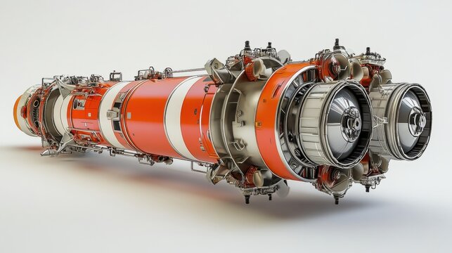 Detailed view of a futuristic rocket engine design showcasing complex mechanical components