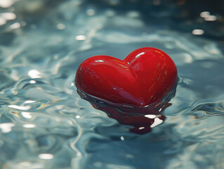 Heart-shaped red item floating in a pristine pool of clear watercolor