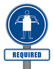 Compulsory sign round blue apron hygiene protection