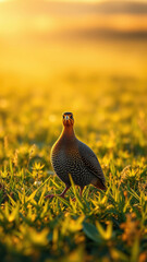 Obraz premium Scenic view of a yellow throated sandgrouse in a lush green field, verdant, pastoral, countryside, environment