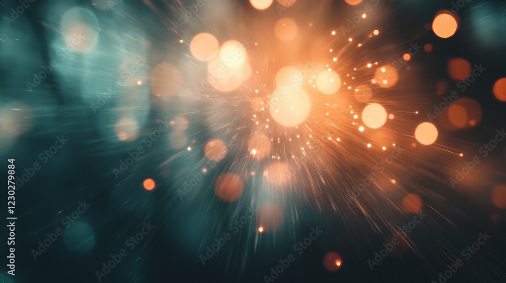 Poster an abstract background with softly blurred, colorful lens flares against a black backdrop, creating 