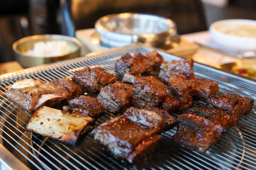 Korean traditional BBQ food. raw beef ribs