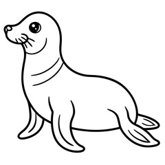 Cute Black Vector Sea Lion Line Art Black Vector Silhouette Cartoon  Illustration