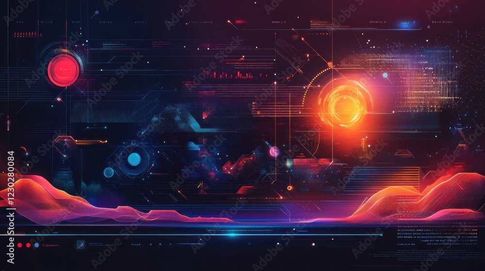 Poster an abstract, futuristic three-dimensional interface designed with sleek graphic elements, reflecting