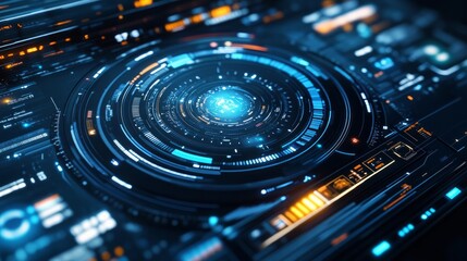 An abstract, futuristic three-dimensional interface designed with sleek graphic elements, reflecting cutting-edge digital aesthetics