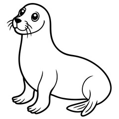 Cute Black Vector Sea Lion Line Art Black Vector Silhouette Cartoon  Illustration