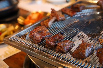 Korean traditional BBQ food. raw beef ribs