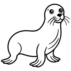 Cute Black Vector Sea Lion Line Art Black Vector Silhouette Cartoon  Illustration