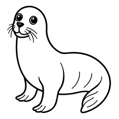 Cute Black Vector Sea Lion Line Art Black Vector Silhouette Cartoon  Illustration