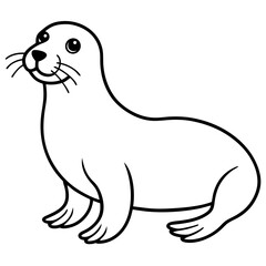 Cute Black Vector Sea Lion Line Art Black Vector Silhouette Cartoon  Illustration