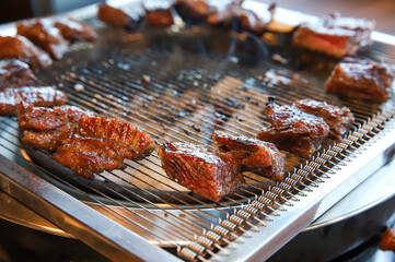 Korean traditional BBQ food. raw beef ribs