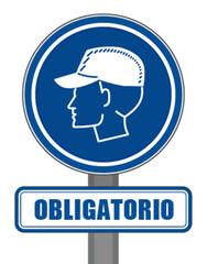 Signo obligatorio gorro redondo azul de protección de la cabeza