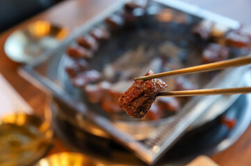 Korean traditional BBQ food. raw beef ribs