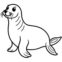 Cute Black Vector Sea Lion Line Art Black Vector Silhouette Cartoon  Illustration