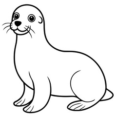 Cute Black Vector Sea Lion Line Art Black Vector Silhouette Cartoon  Illustration
