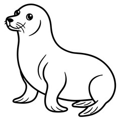 Cute Black Vector Sea Lion Line Art Black Vector Silhouette Cartoon  Illustration
